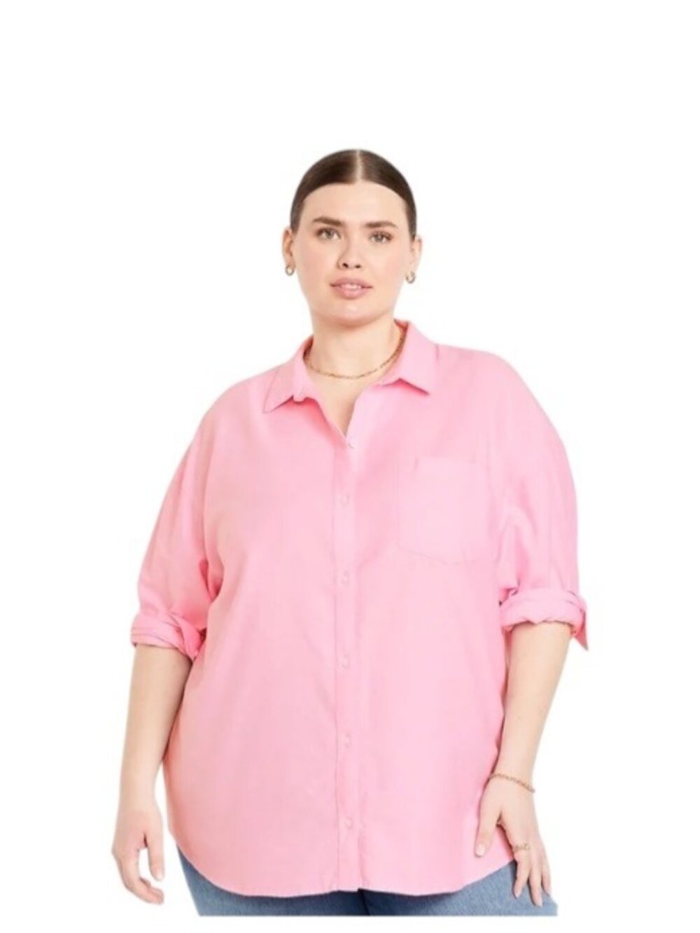 Old Navy Long Sleeve Oxford Boyfriend Shirt Pink Trance Size 3X Preppy Classic